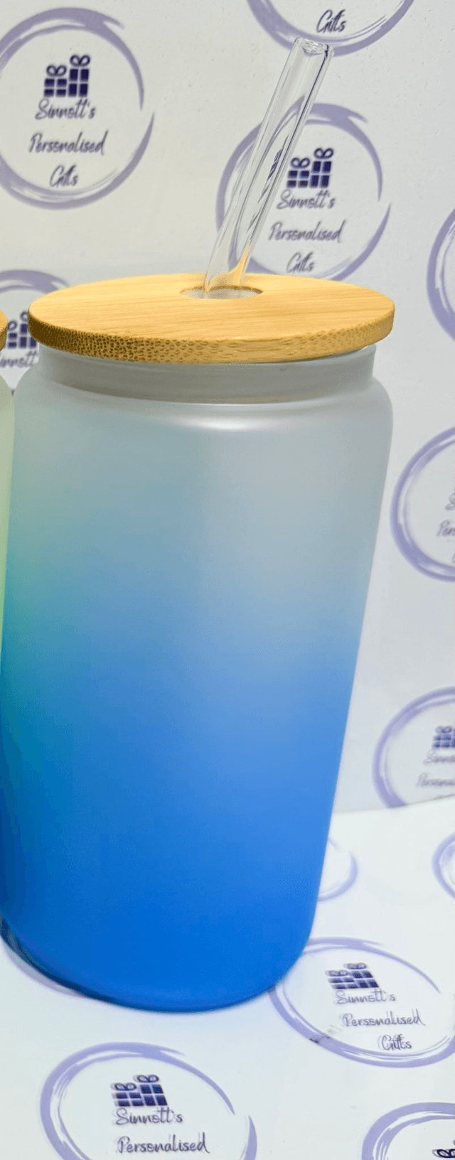 highland cow 16oz glass can with bamboo lid and glass straw