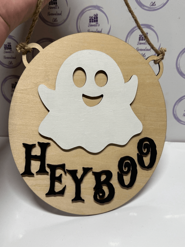 Handmade hey boo hanging sign