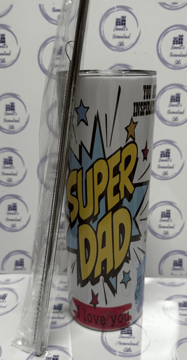 Super Dad metal 20 oz tumbler with metal straw and straw cleaner